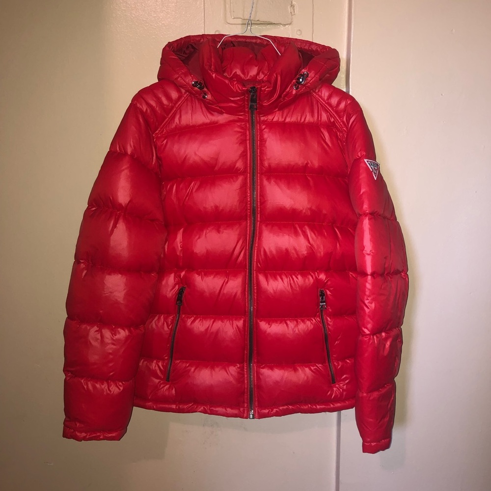 All Red Hooded Puffer Coat